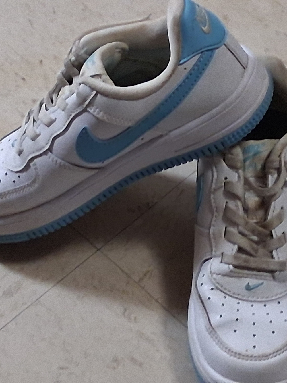 Nike AF1 White Sneakers with Light Blue Swoosh